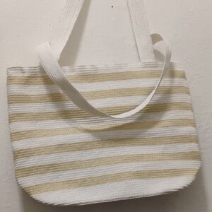 Denim&Co White and Tan Striped Tote